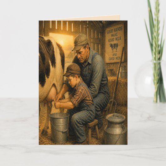 Vintage Zuivelboer Vaderdagkaart Kaart (Voorkant)