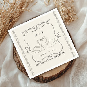 Vintage Zwanen Strepen Monogram Beginletters Trouw Servet
