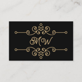Vintage zwart en goud elegant bloemrijk monogram visitekaartje