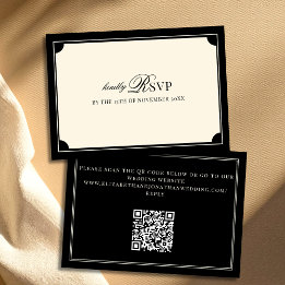 Vintage Zwart en Ivoor Oud Geld QR Code Bruiloft RSVP Kaartje