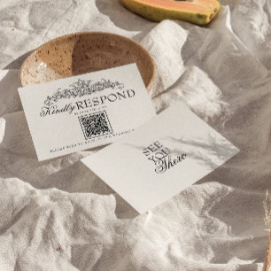 Vintage Zwart en Wit Oude Geld QR Code Bruiloft RSVP Kaartje