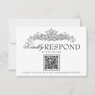 Vintage Zwart en Wit Oude Geld QR Code Bruiloft RSVP Kaartje