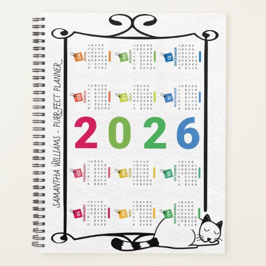 Vintage Zwart Kat Frame – 2026 Gepersonaliseerde F Planner (Voorkant)