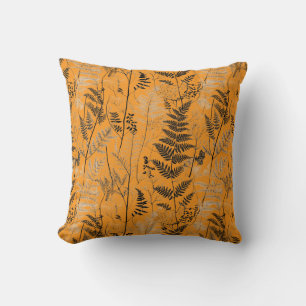 Vintage zwart-oranje varenpatroon kussen