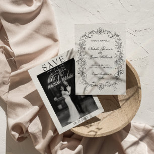 Vintage zwart-wit foto oude geld bruiloft save the date