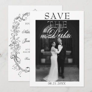 Vintage zwart-wit foto oude geld bruiloft save the date
