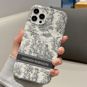 Vintage zwart wit Frans land toile de Jouy iPhone 16 Hoesje