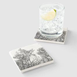 Vintage zwart-wit gedetailleerde boom stenen onderzetter