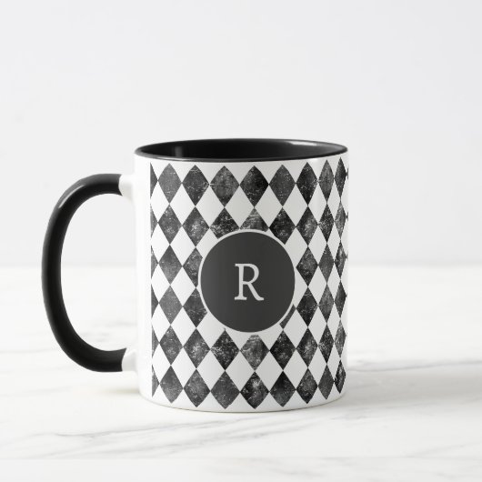 vintage zwart-wit schaakbord monogram mok (Links)