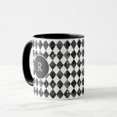 vintage zwart-wit schaakbord monogram mok (Voorkant links)