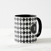 vintage zwart-wit schaakbord monogram mok (Voorkant rechts)