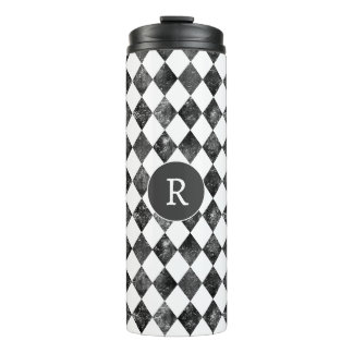 vintage zwart-wit schaakbord monogram thermosbeker