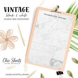 Vintage Zwart & Wit Shabby Chic Briefpapier