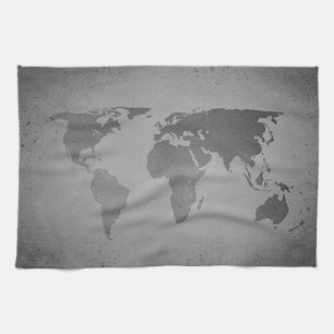 Vintage zwart-wit wereldkaart theedoek