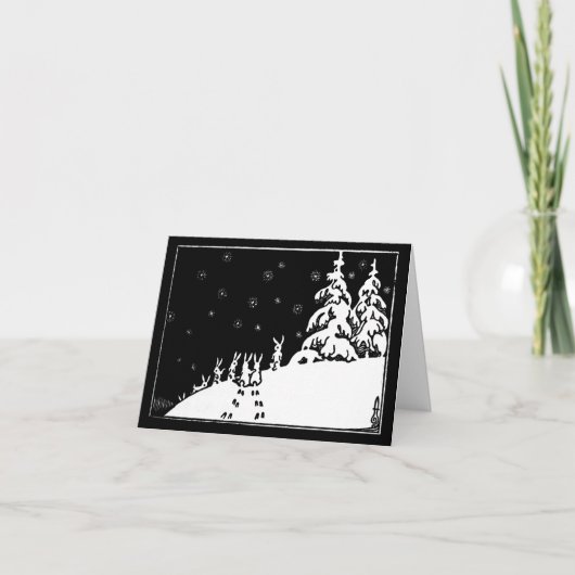 Vintage zwart-witte kunstkonijnen in de sneeuw kaart (Voorkant)