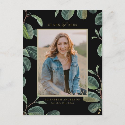 Vintage zwarte bladeren Zwarte foto Afstuderen Briefkaart (Voorkant)