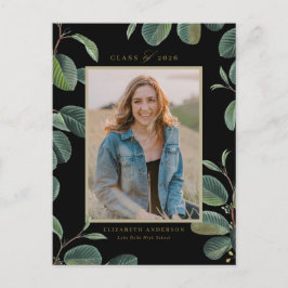 Vintage zwarte bladeren Zwarte foto Afstuderen Briefkaart