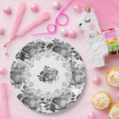 Vintage zwarte botanische bruiloft / Jubileum Papieren Bordje (Feest)