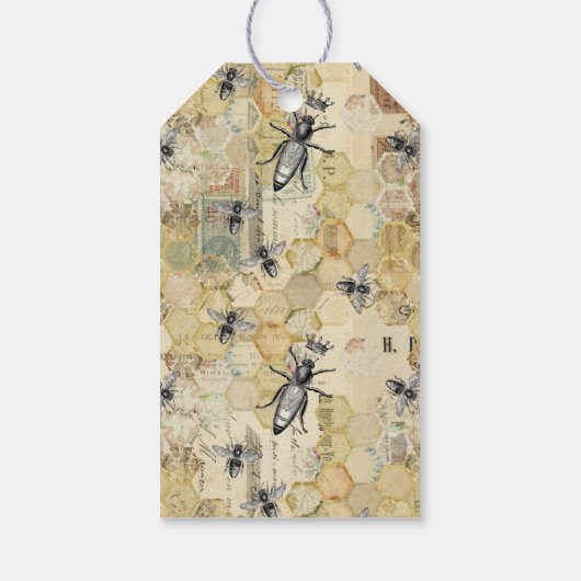 Vintage zwarte en gouden bijen cadeaulabel (Achterkant)