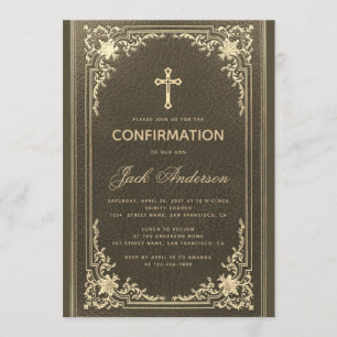 Vintage Zwarte Goud Elegant Script Jongens Bevesti Kaart