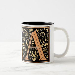 Vintage Zwarte & Gouden Letter 'A' - Mok