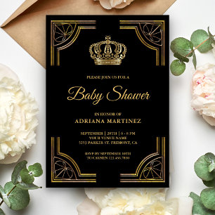 Vintage Zwarte Gouden Sierlijke Kroon Baby Shower Kaart