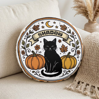 Vintage Zwarte Kat Botanicals Boho Botanicals Maan Rond Kussen