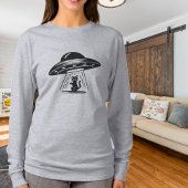 Vintage Zwarte Kat UFO Ruimteschip Grappig T-shirt