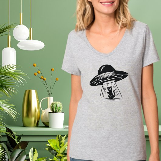 Vintage Zwarte Kat UFO Ruimteschip Grappig  T-shirt