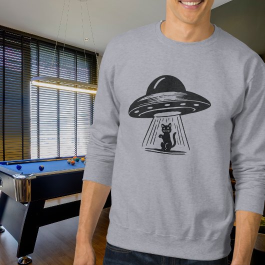 Vintage Zwarte Kat UFO Ruimteschip Grappig  Trui