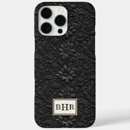 Vintage Zwarte Leer Met Stempel Monogram iPhone 16 Pro Max Hoesje
