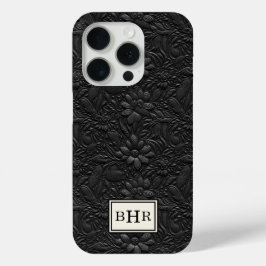 Vintage Zwarte Leren Monogram Tas Monogrammen iPhone 15 Pro Case