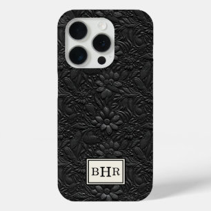 Vintage Zwarte Leren Monogram Tas Monogrammen iPhone 15 Pro Case