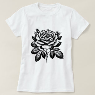 Vintage Zwarte Roos Botanische Illustratie T-shirt