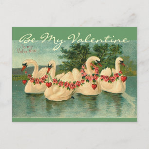 Vintage Zwemmende Zwanen aan Mijn Feestdagenkaart