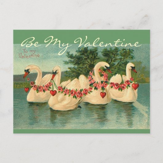 Vintage Zwemmende Zwanen aan Mijn Feestdagenkaart (Voorkant)