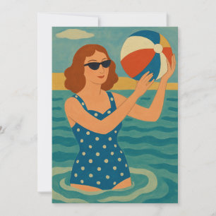 Vintage Zwemmer met Strandbal Kaart