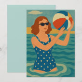 Vintage Zwemmer met Strandbal Kaart (Voorkant / Achterkant)