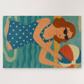 Vintage Zwemmer met Strandbal Legpuzzel (Horizontaal)