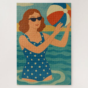 Vintage Zwemmer met Strandbal Legpuzzel