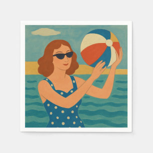 Vintage Zwemmer met Strandbal Servet