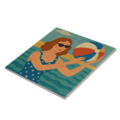 Vintage Zwemmer met Strandbal Tegeltje (Zijkant)
