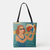 Vintage Zwemmer met Strandbal Tote Bag (Achterkant)