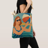 Vintage Zwemmer met Strandbal Tote Bag (Dichtbij)