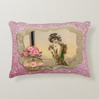 VintageBeauty Gelijst Roze Glitter Accentkussen Decoratief Kussen
