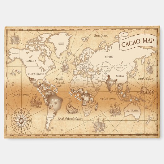 VintageCacao World Map Magneet (Voorkant)