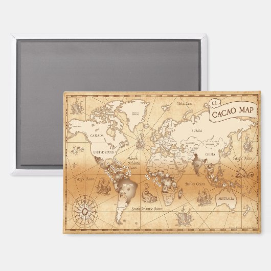 VintageCacao World Map Magneet (Voorkant / Achterkant)