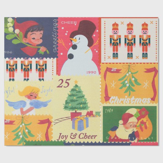 VintageChristmas Postal Stamps  Cadeaupapier (Vlak)