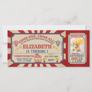 VintageCircus Carnival Ticket Birthday Uitnodiging
