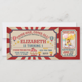 VintageCircus Carnival Ticket Birthday Uitnodiging